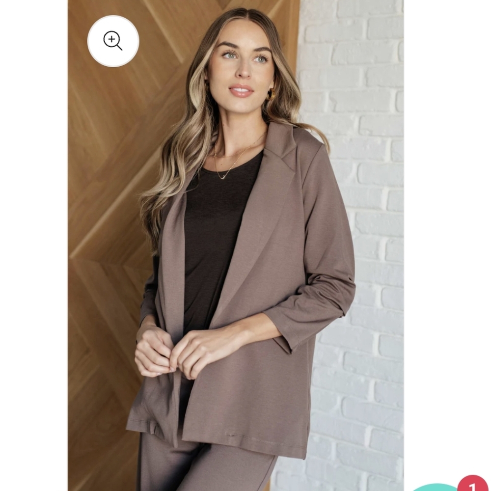 Dar Scarlett Magic 3/4 Blazer Brown Open Front Stretch Size L NEW